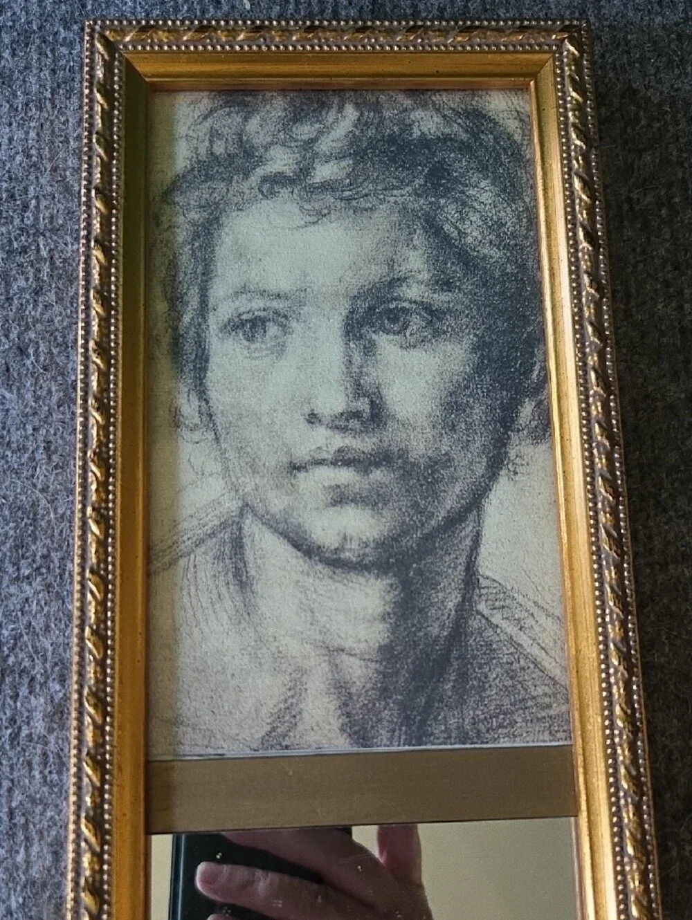 Gold Ornate Wall Mirror with Sketch Of John The Babtist